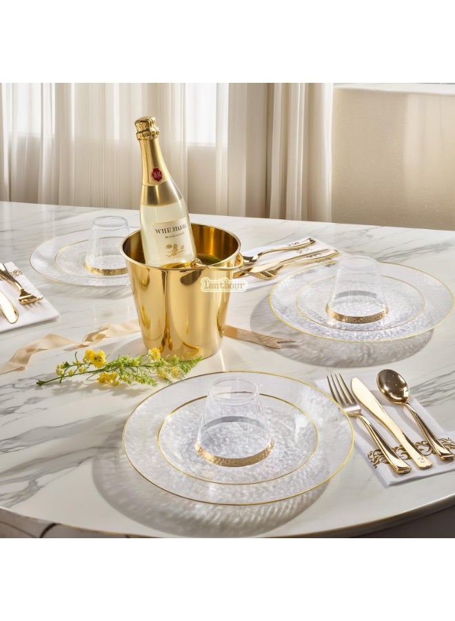 ASIV 175-Piece Clear Gold Plastic Dinnerware Set - Disposable Plates, Dessert Plates, Gold Cutlery, Cups, and Napkins - Perfect for Parties and Events - Image 3